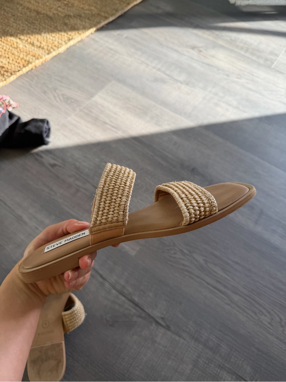 Steve Madden Natural Woven Double-Strap Slide Sandals - Picture 2 of 4